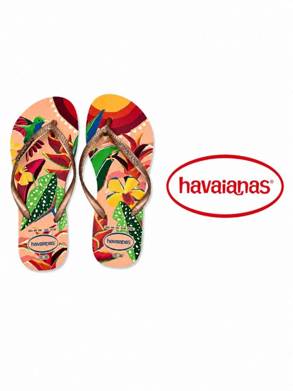 HAVAIANAS Slim Tropical Hibiscus Flip Flops Size 6